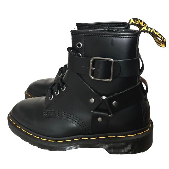 Dr. Martens Cristofor Black Leather Harness Buckle Combat Boots Women Si… - Picture 2 of 9